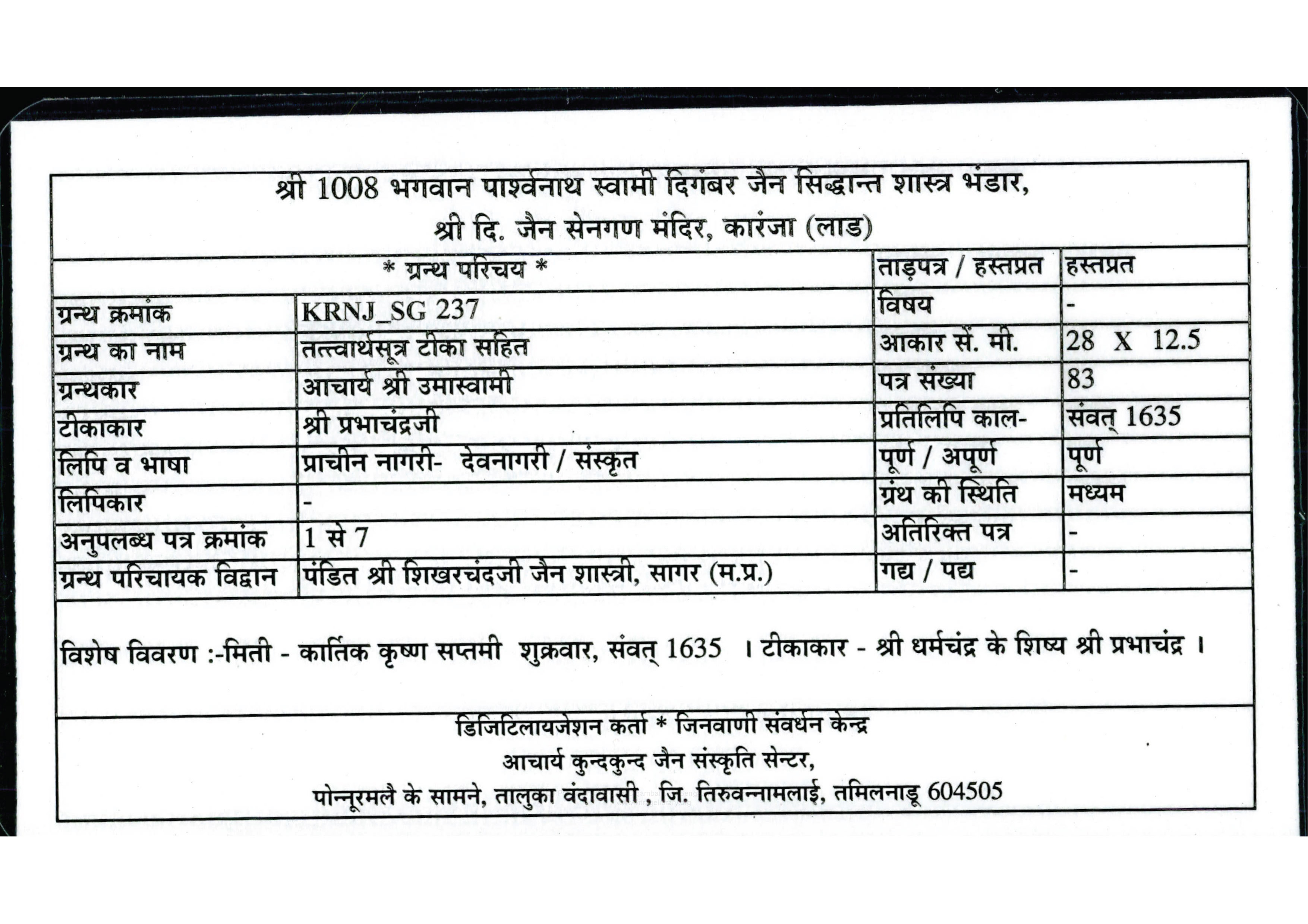 Tattvarth Sutra Tika Sahit