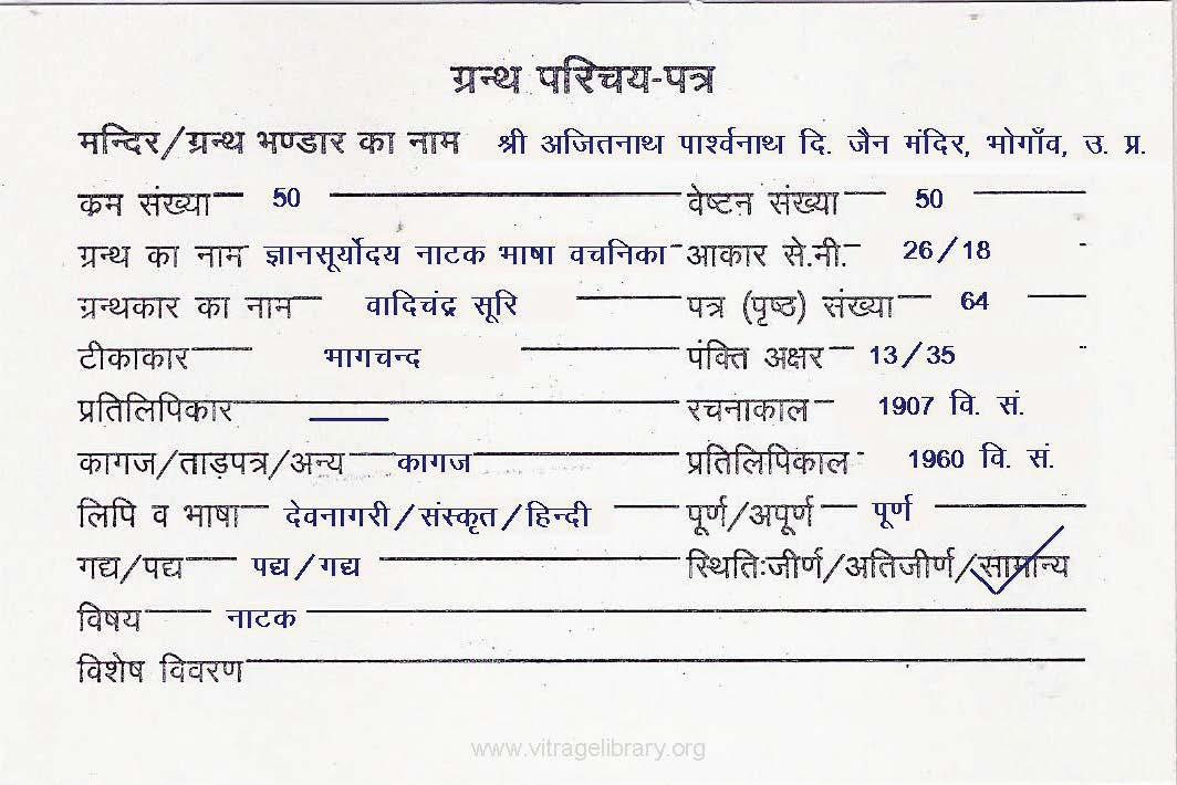 Gyansuryodaya Natak Bhasha Vachanika